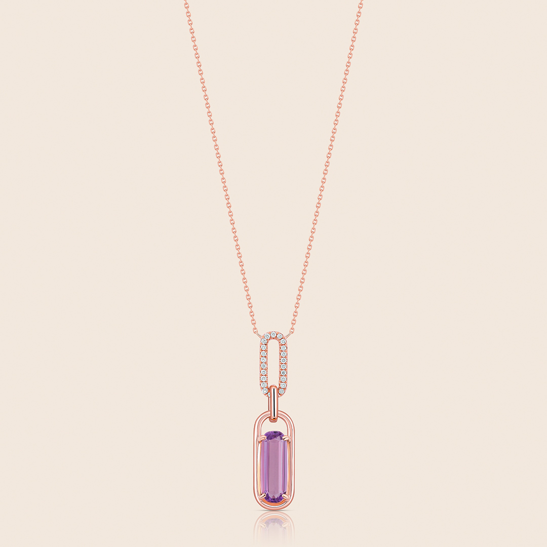 162 affinity rose gold diamond pendant with amethyst - Image 1