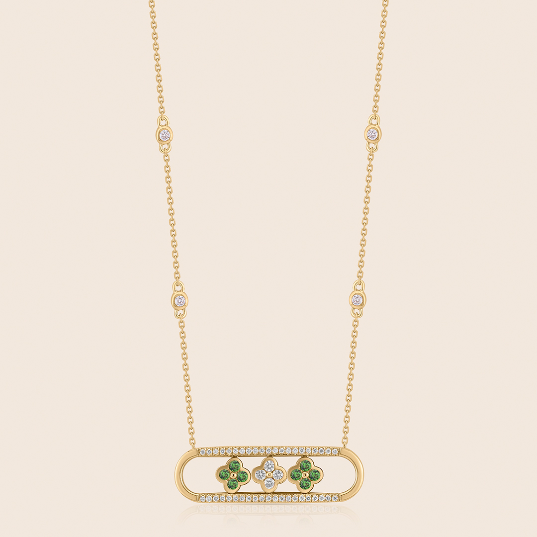 170 amara yellow gold diamond pendant flower emerald - Image 1