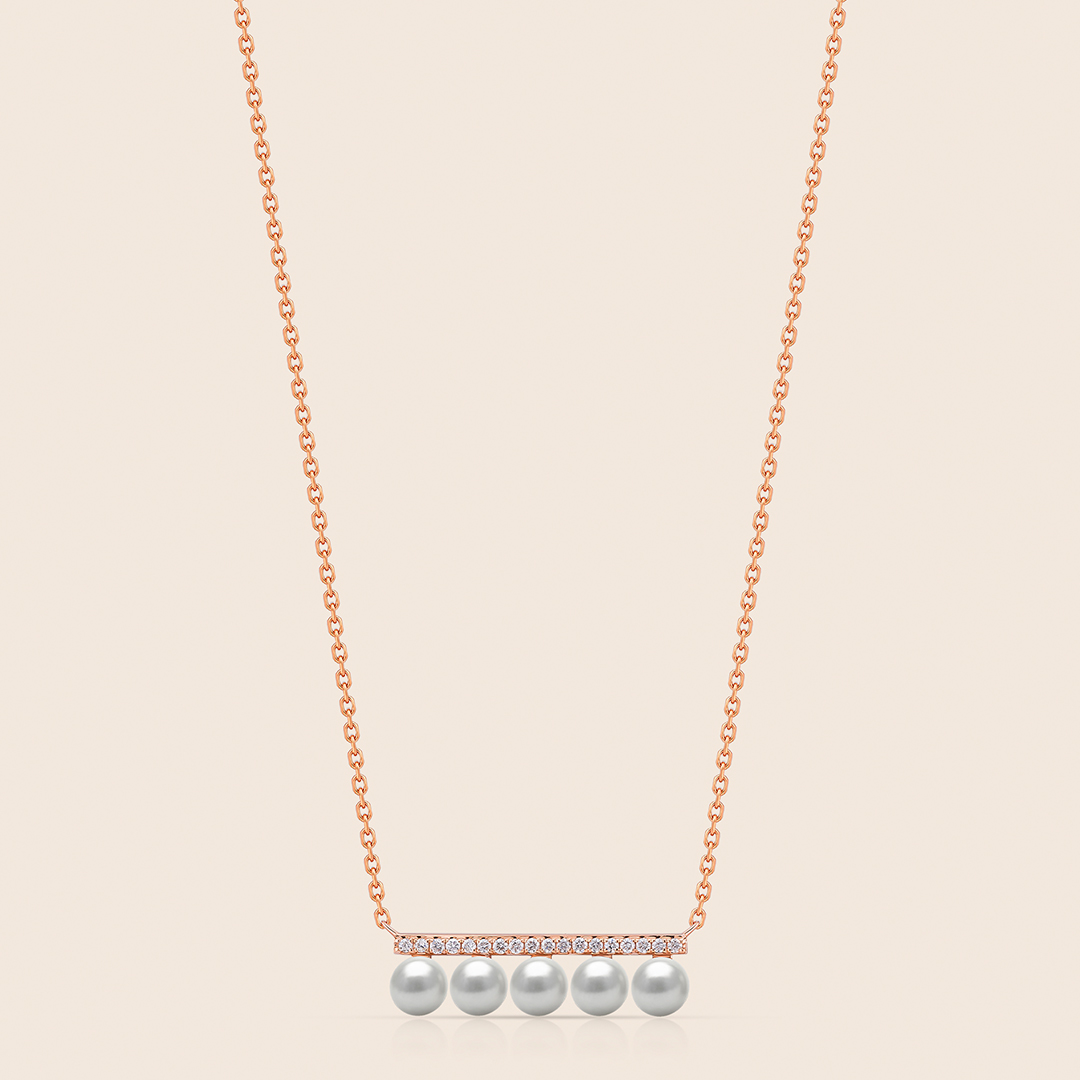 177 lavita rose gold diamond bar pendant with 5 dangling pearls - Image 1