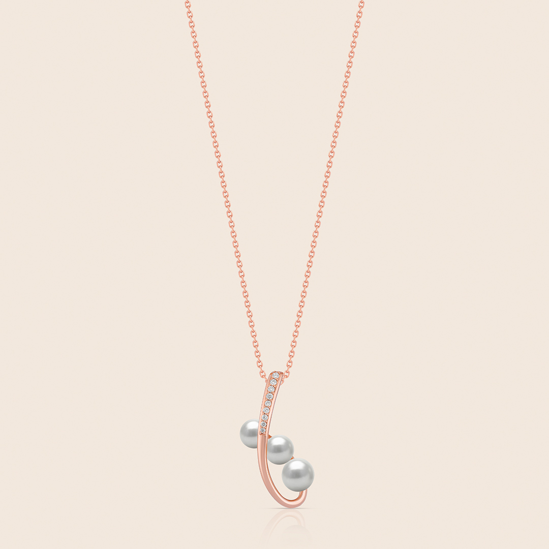 181 lavita rose gold diamond curved pendant with 3 pearls - Image 1
