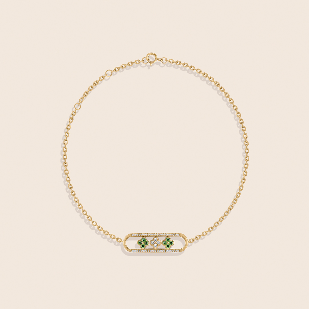 23 amara yellow gold diamond bracelet flower emerald - Image 1