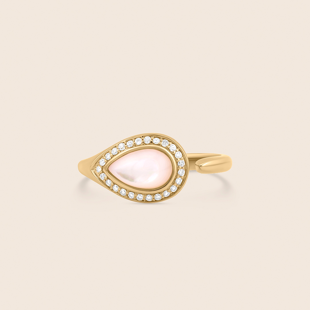 233 nephele yellow gold diamond ring with mother of pearl drops - Image 1