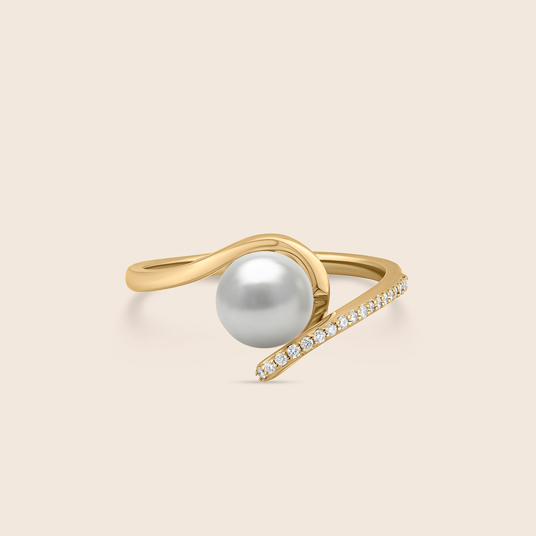 245 lavita yellow gold ring with central pearl and diamond swirl - Image 1