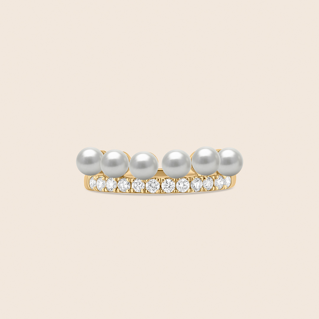 249 lavita yellow gold diamond curved ring with pearls - Image 1