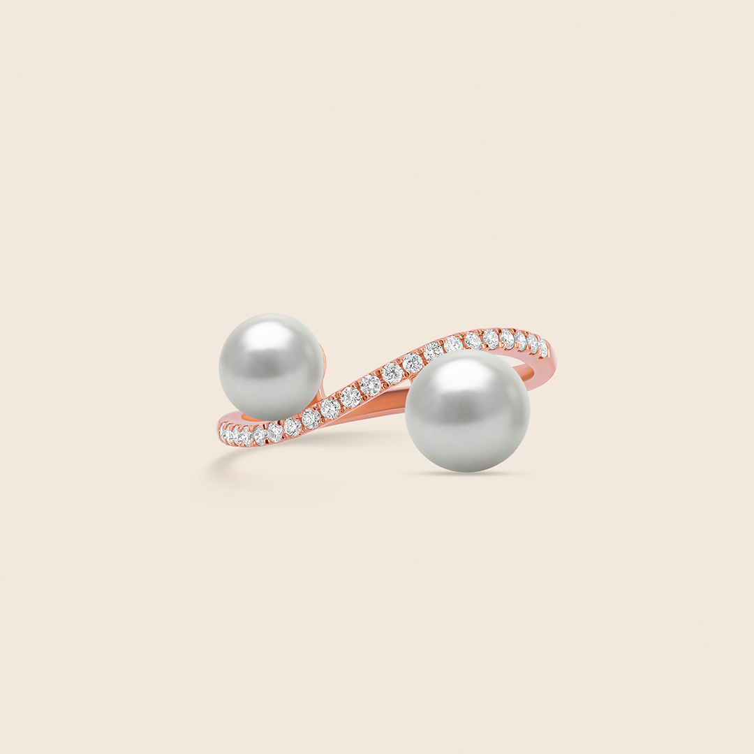 270 lavita rose gold diamond wave ring with twin pearls - Image 1