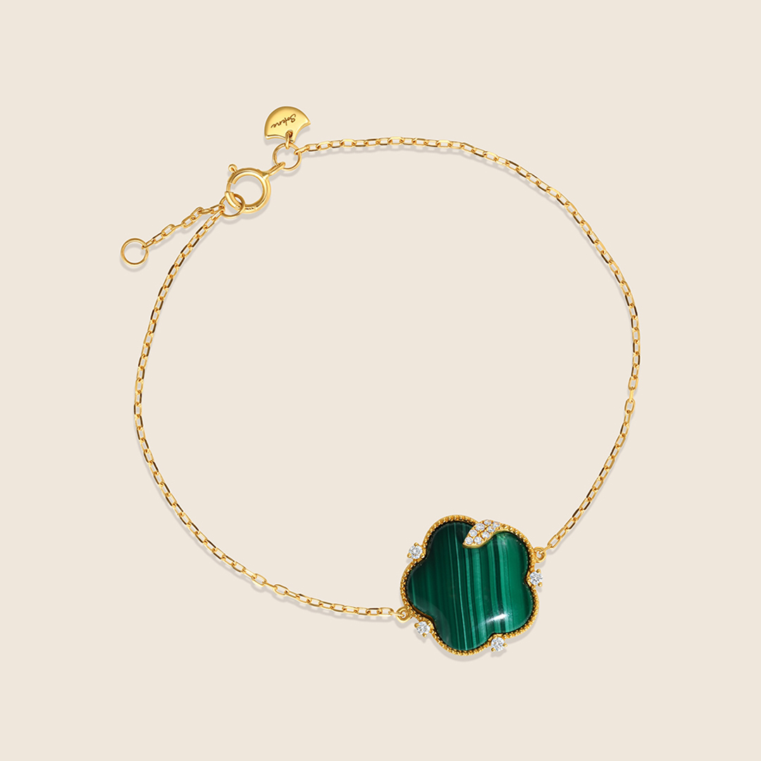 45J2494025_1 Amara yellow gold diamond bracelet with malachite - Image 1