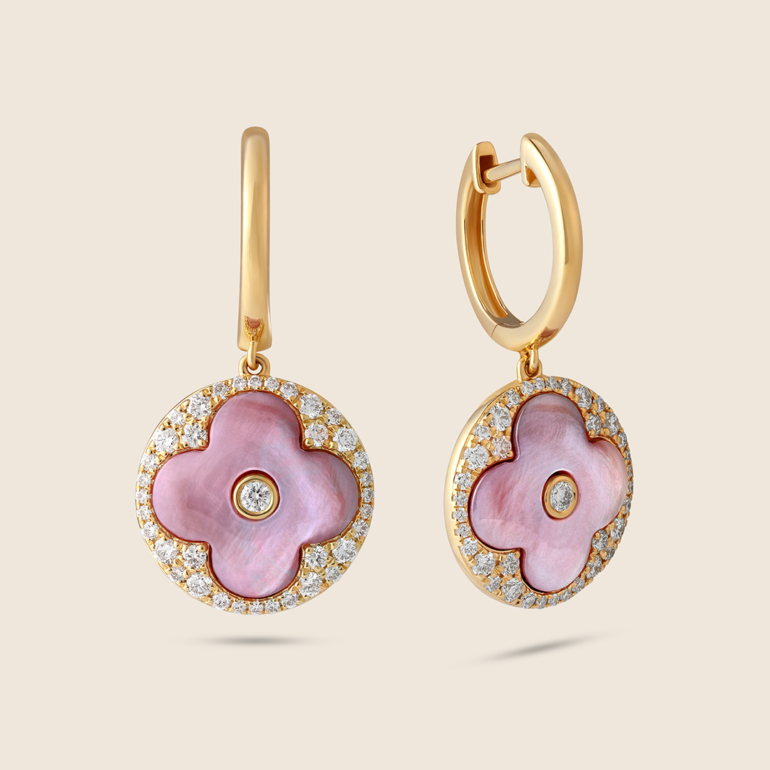 45J2494425_1 Amara yellow gold diamond earring with pink MOP - Image 1
