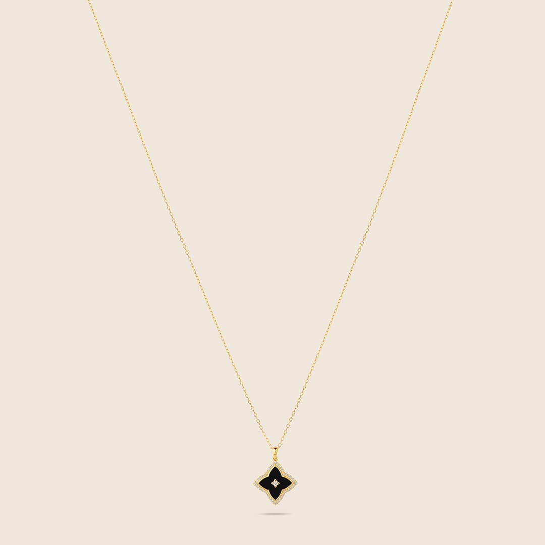 45J2494525_1 Amara yellow gold diamond necklace with black onyx - Image 1