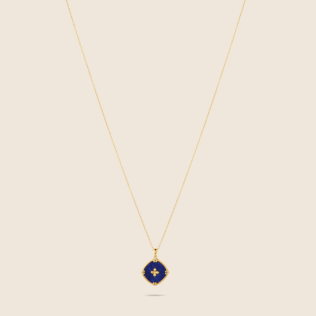 45J2495225_1 Amara yellow gold diamond cushion shape pendant with Lapis Lazuli - Image 1