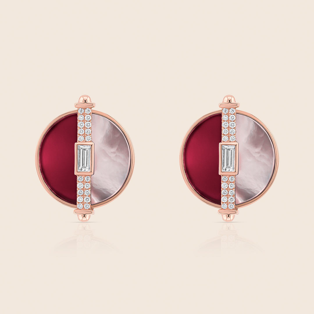 52 novelty rose gold diamond earring with rhodonite - Image 1