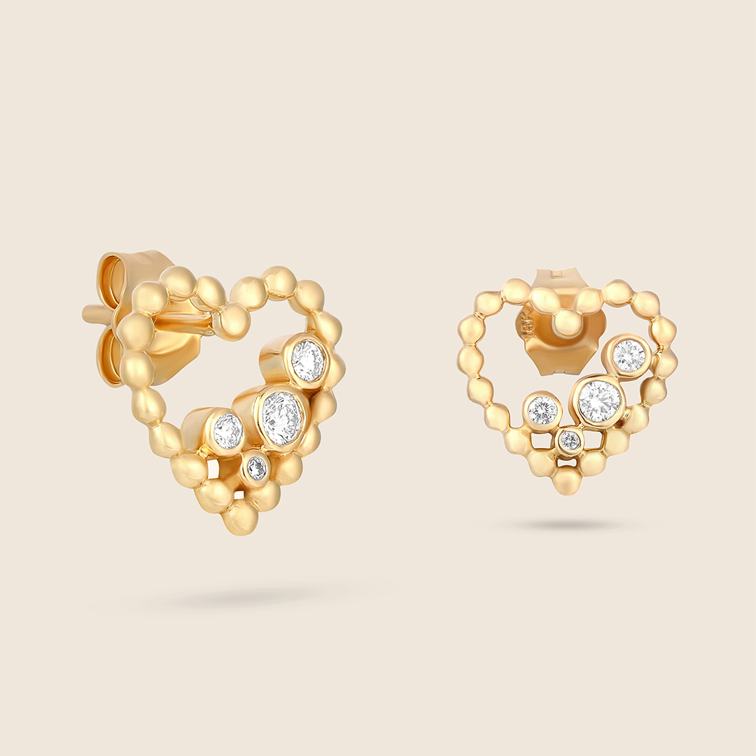 60702700000_1 Bubbleiss yellow gold diamond heart earring - Image 1