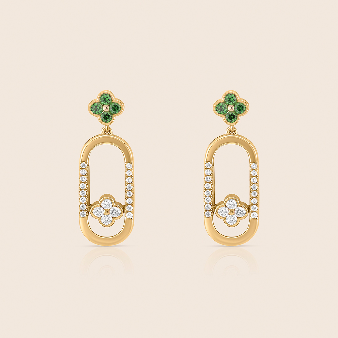 74 amara yellow gold diamond earring flower emerald - Image 1
