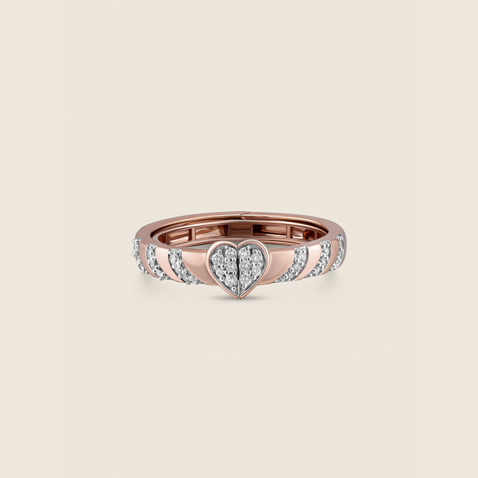Esme rose gold diamond hidden message heart band ring