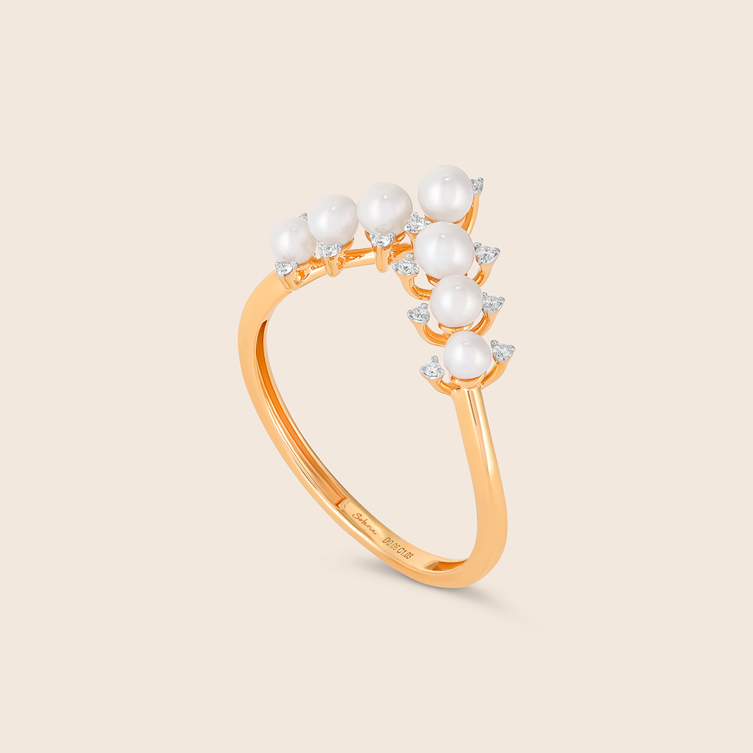 IG17j612752502_2 Lavita yellow gold diamond five pearl beads ring - Image 1
