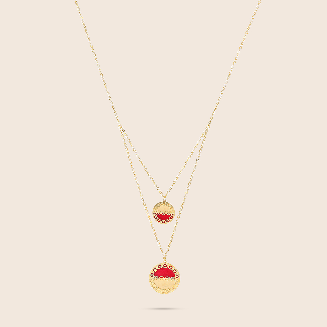 OOZFN0TKZH_1 Novelty yellow gold dangling pendant with ruby - Image 1