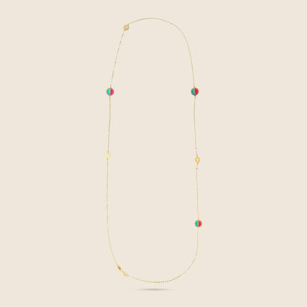 Novelty yellow gold long chain with gem stones