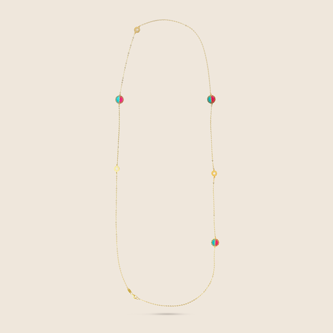 OSXGUBCNCO_2_3 Novelty yellow gold long chain with gem stones - Image 1