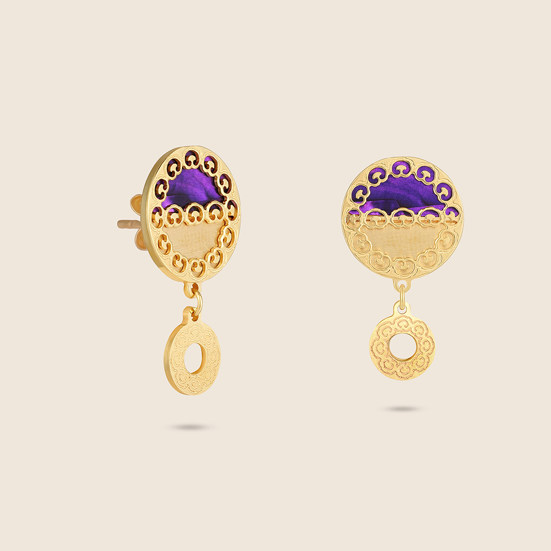 U2KCEKHLED_1 Novelty yellow gold earring with amethyst - Image 1