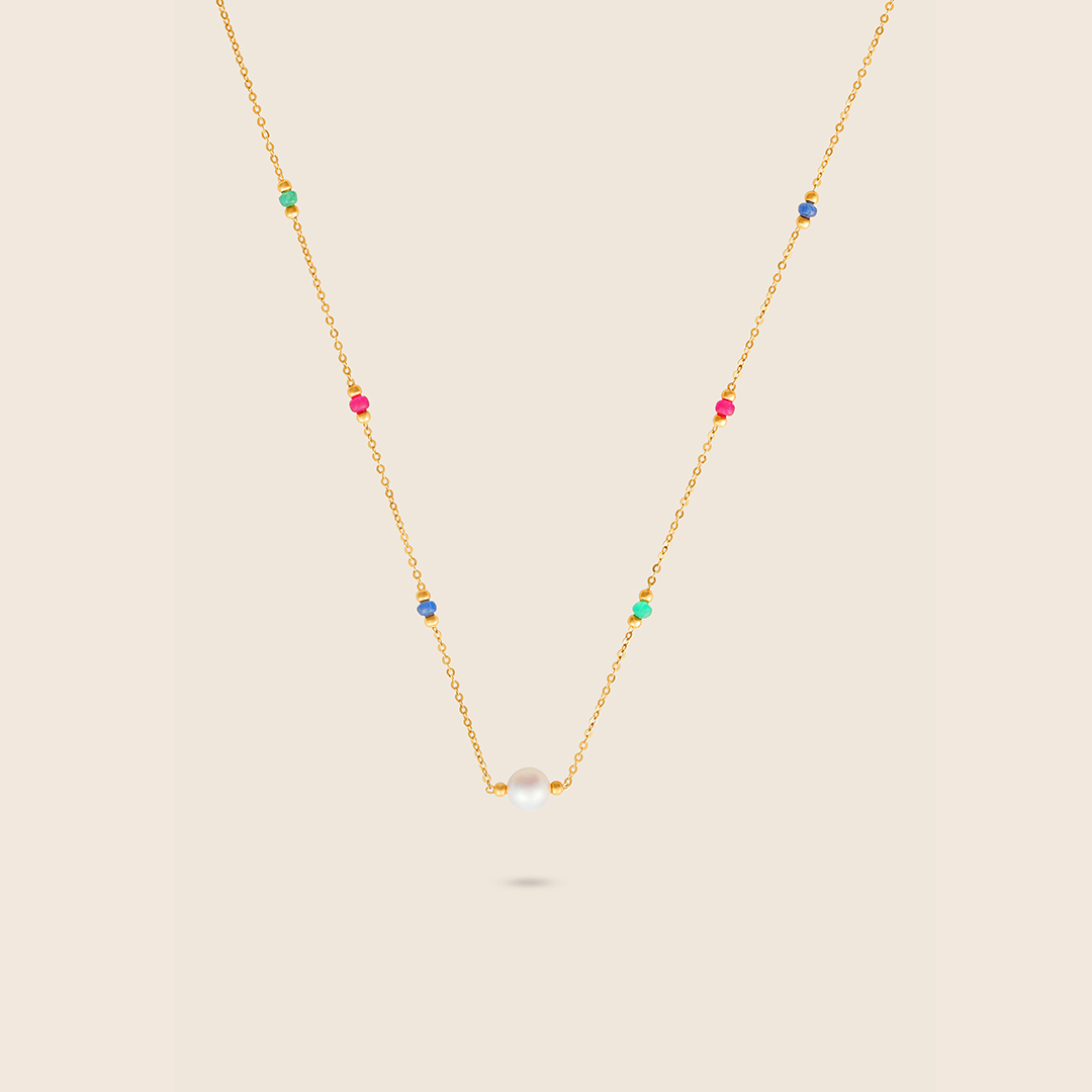 VFK5TV1KYM_2 Lavita yellow gold central pearl necklace with gemstones - Image 1