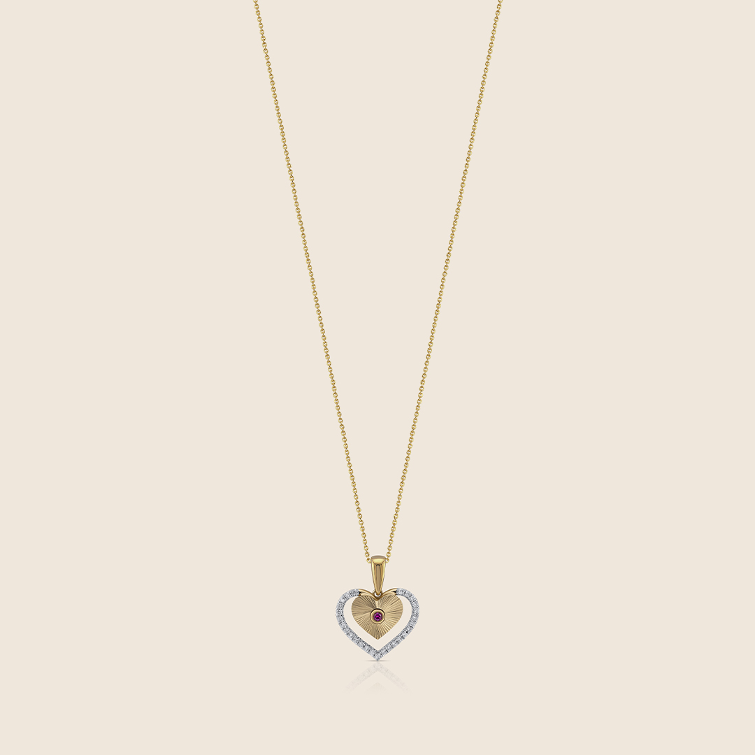 ADPC000503-image-615-212101132-1.jpg Esme yellow gold diamond heart in heart pendant with ruby - Image 1