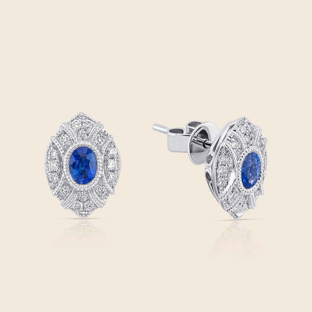 49 Revival white gold diamond earring with blue sapphire - Image 1