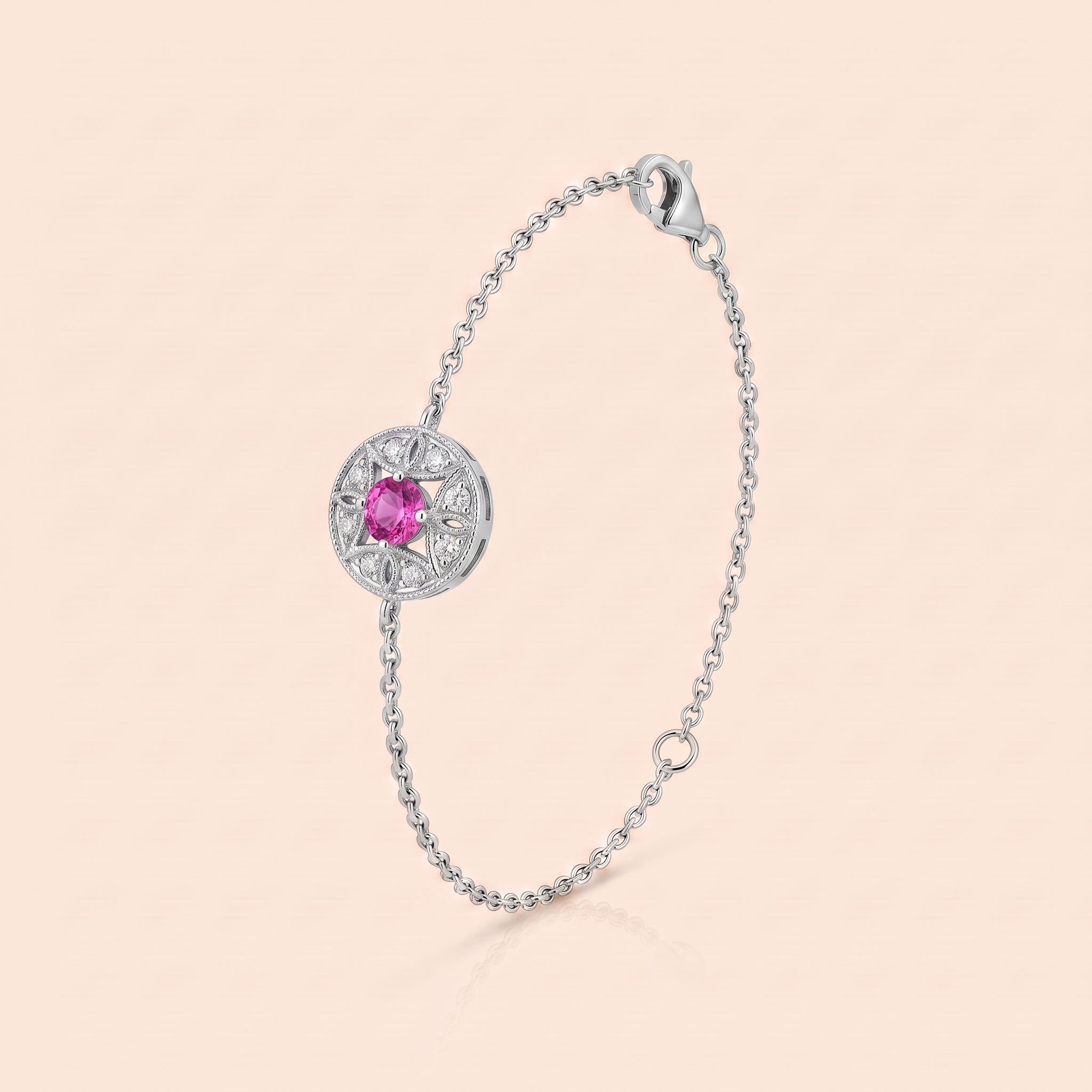ADBR000013-image-749-Gemini_Generated_Image_qtn36vqtn36vqtn3 Revival white gold diamond bracelet with pink sapphire - Image 1