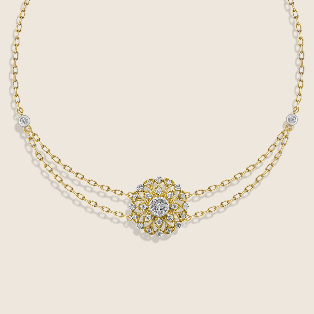 ADBR000088-image-450-ADBR000088-RVL-2 Revival yellow gold diamond studded in flower motive bracelet - Image 1