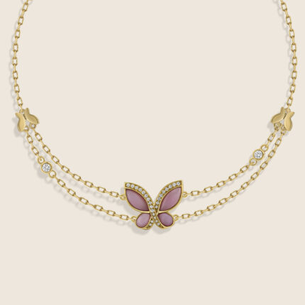 Volare 18k yellow Gold Petite Butterfly Diamond Bracelet with MOP