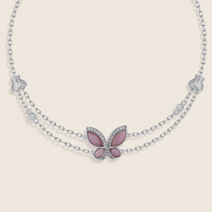 Volare 18k White Gold Petite Butterfly Diamond Bracelet with MOP