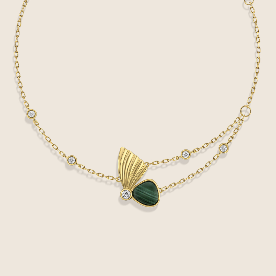 ADBR000633-image-410-ADBR000633-VOL-2 Volare 18k yellow Gold half Butterfly Diamond Bracelet with malachite - Image 1