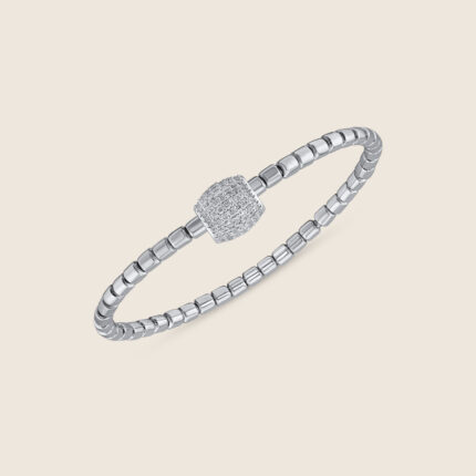 Esme white gold elastable bracelet with full diamond studded bead