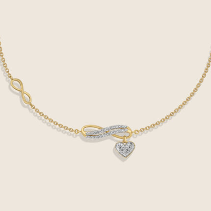 Esme yellow gold diamond infiniti bracelet with heart dangle