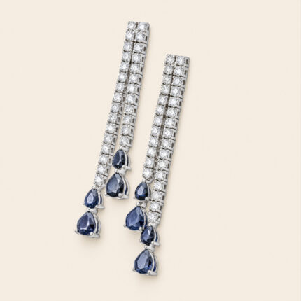 Classic white gold diamond blue sapphire drop earring