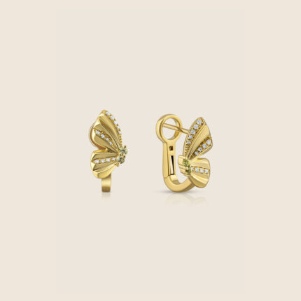 Volare yellow gold faceted diamond huggies earring