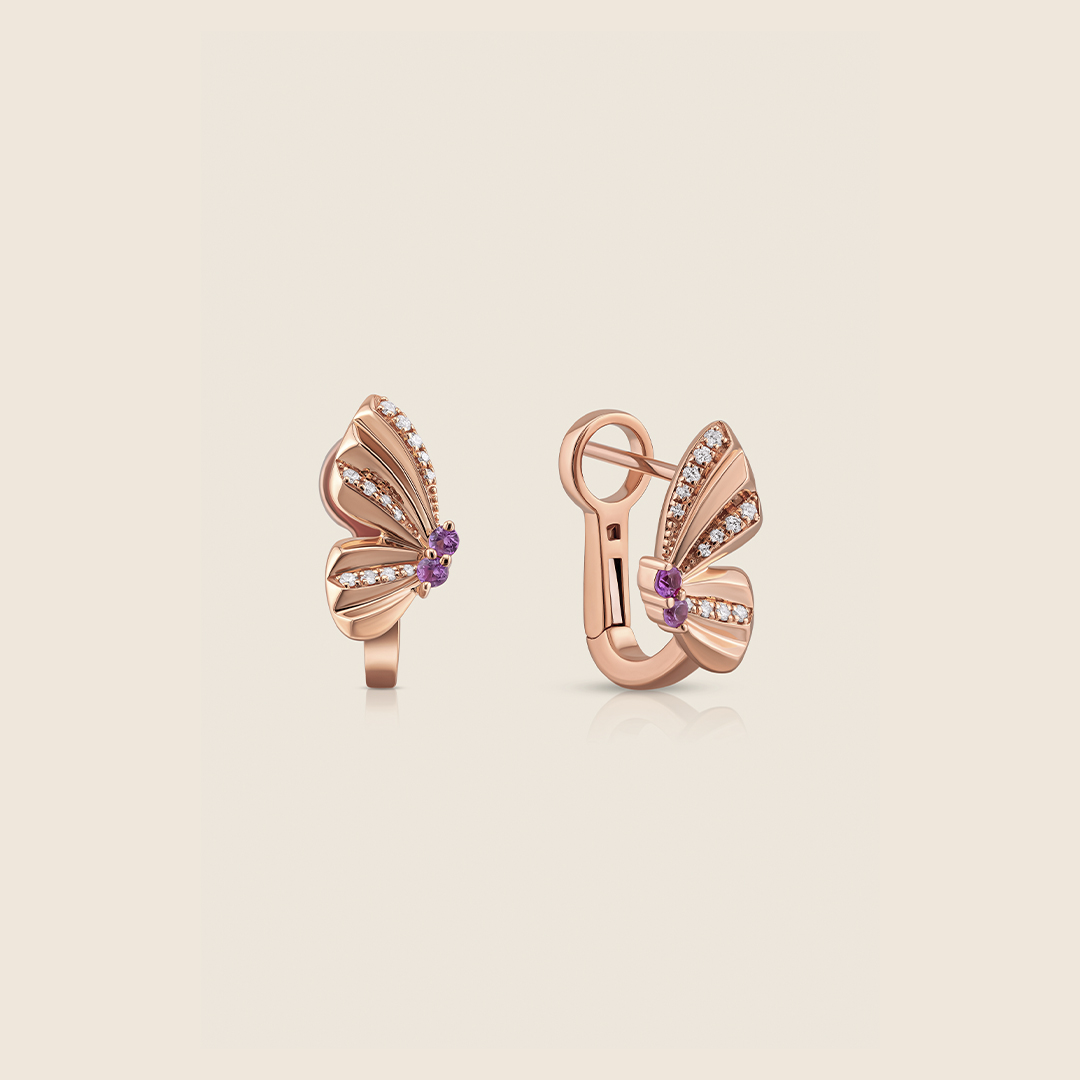 ADER001363-image-378-ADER001363-VOL-2 Volare rose gold faceted diamond huggies earring with ruby - Image 1