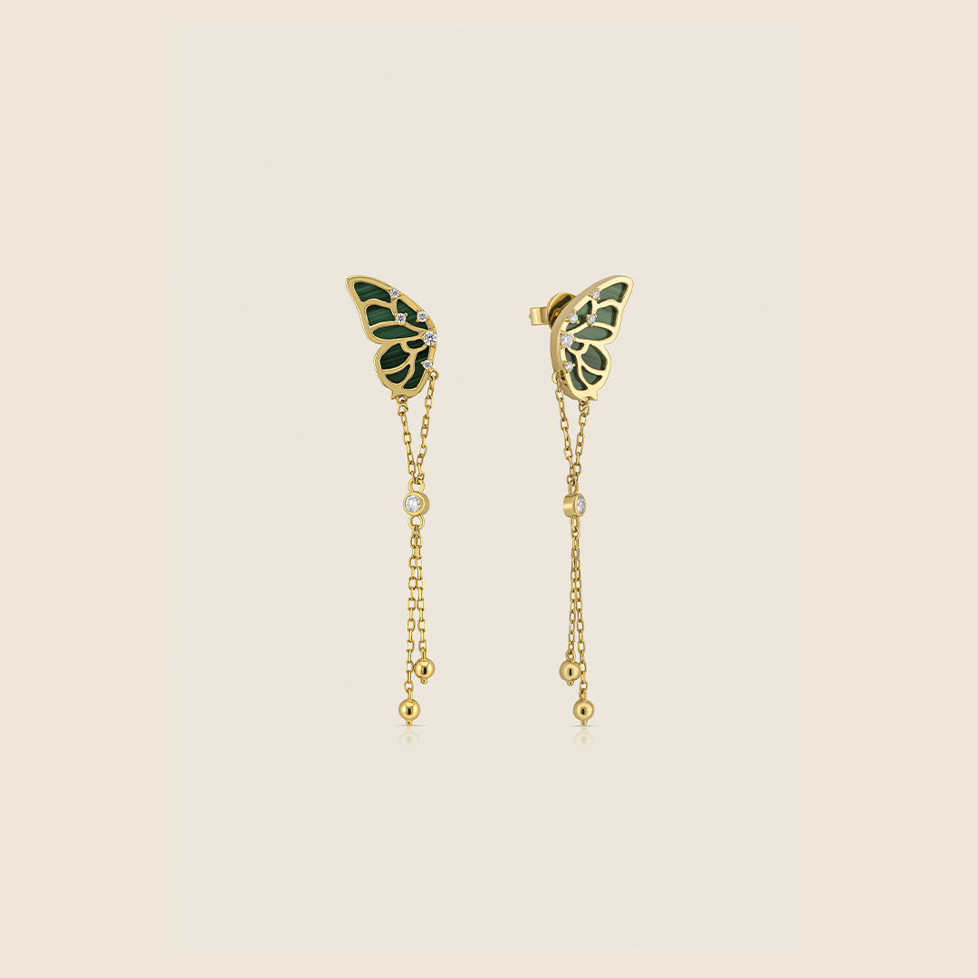 ADER001383-image-342-ADER001383-VOL-2 Volare 18k yellow Gold half Butterfly Diamond earrings with malachite - Image 1