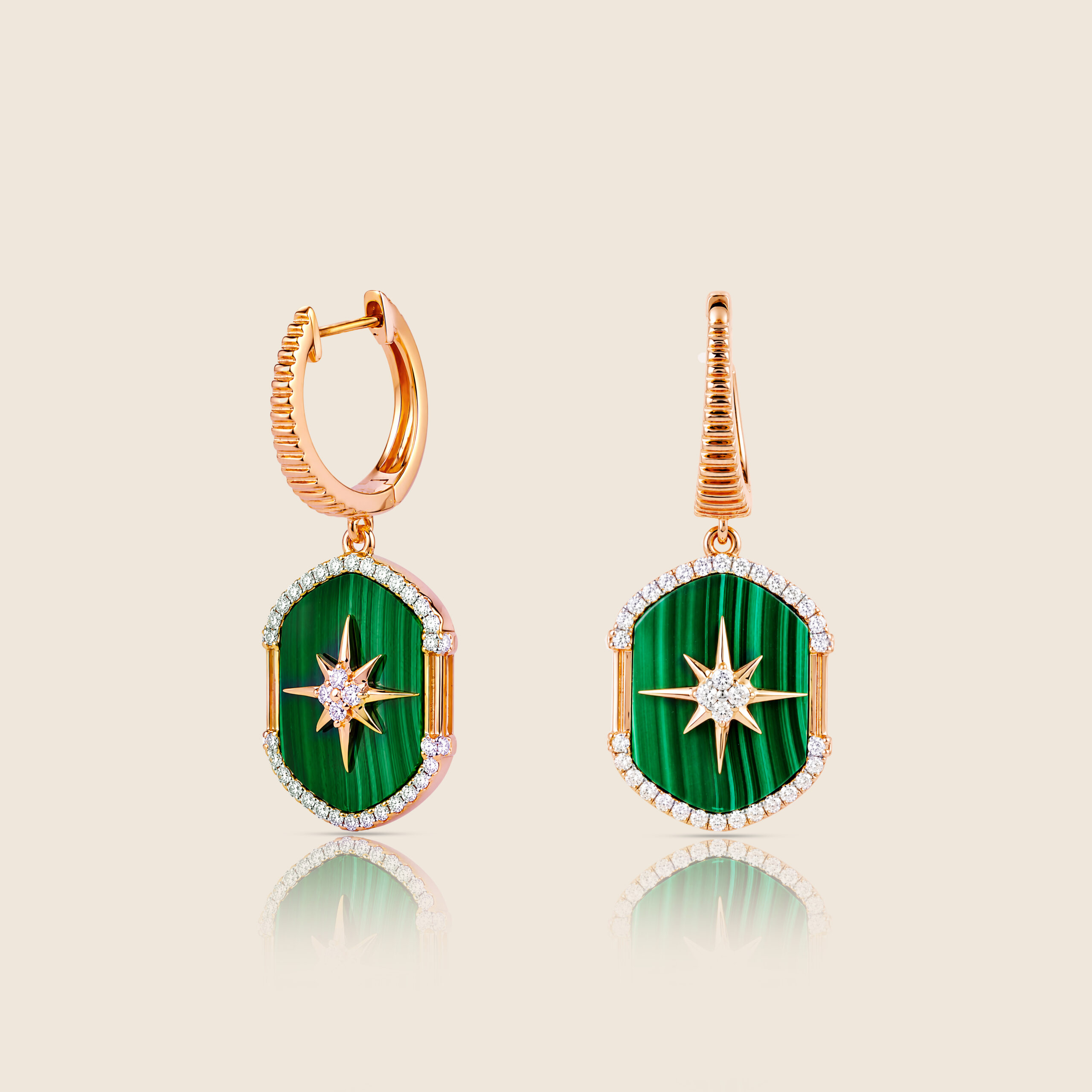 ADER001654-image-29-Product-4 Flare rose gold diamond hexagonal earring with malachite - Image 1