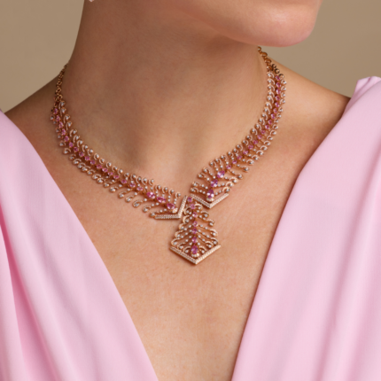 Classic rose gold diamond necklace with pink sapphire