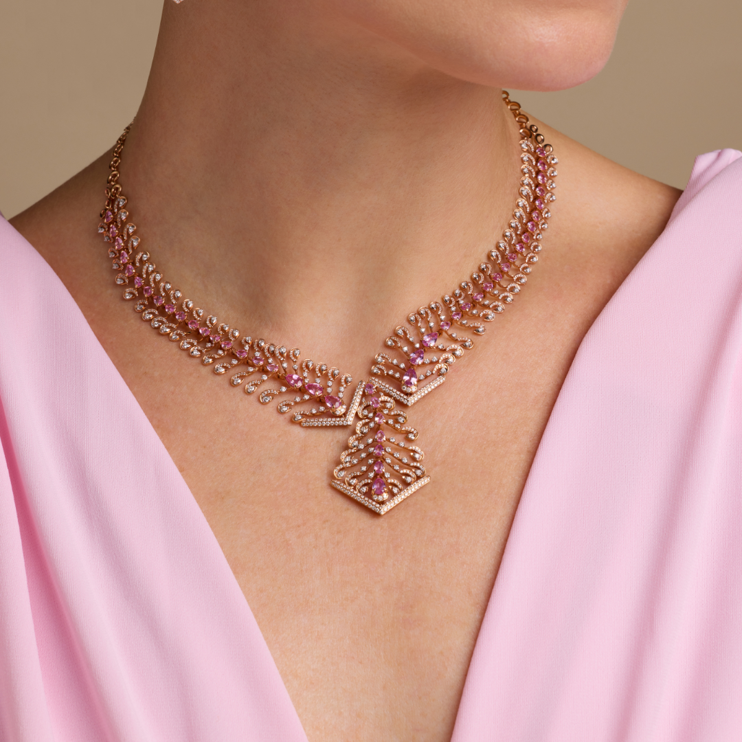 ADNK000063-image-720-19 Classic rose gold diamond necklace with pink sapphire - Image 1