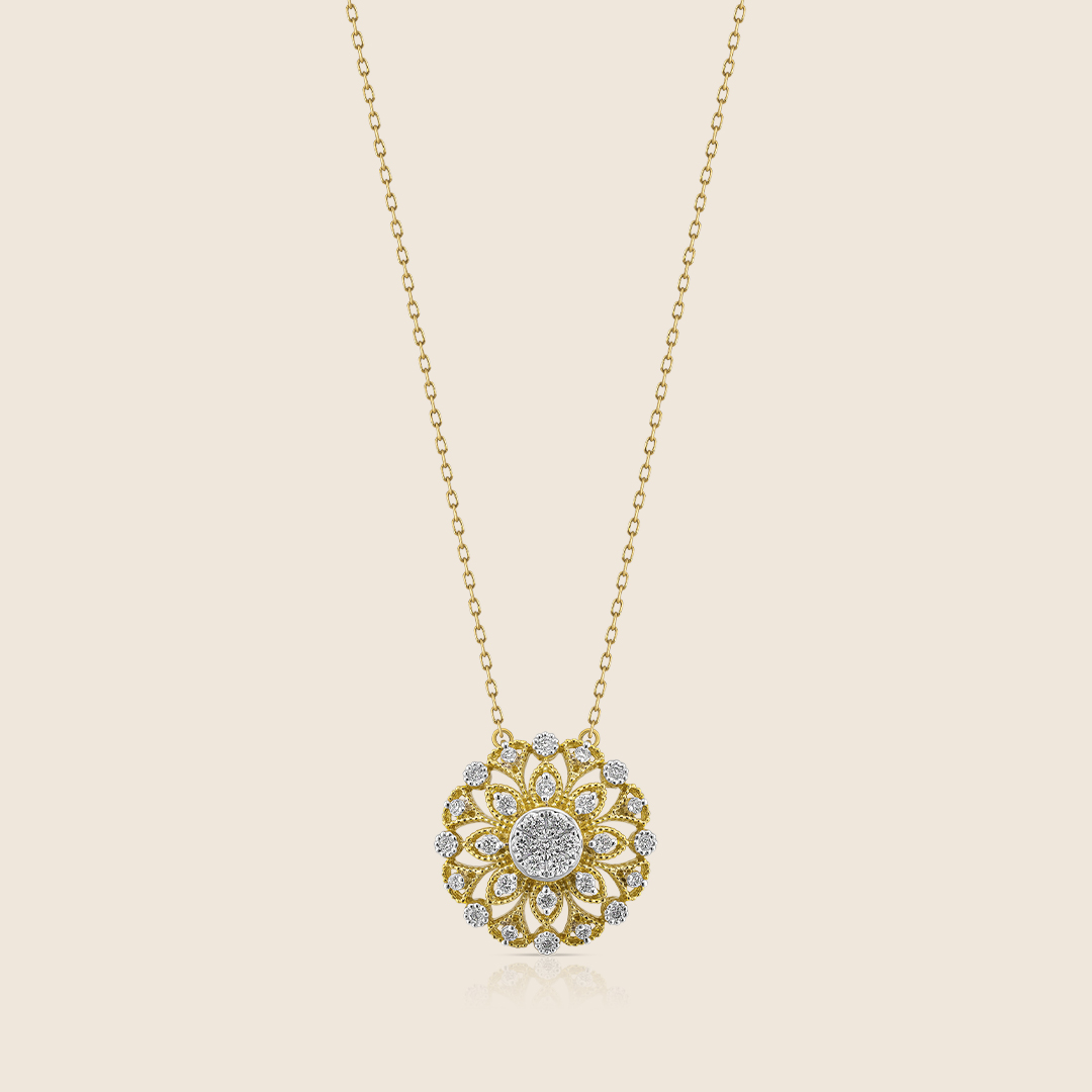 ADNK000068-image-454-ADNK000071-RVL-2 Revival yellow gold diamond studded in flower motive necklace - Image 1