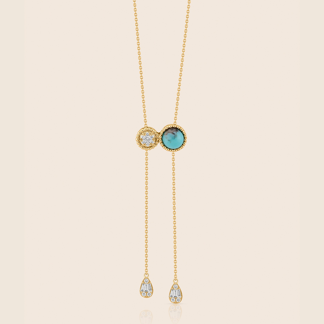 ADNK000215-image-698-166 Bubbleiss yellow gold lariat necklace with turquoise - Image 1