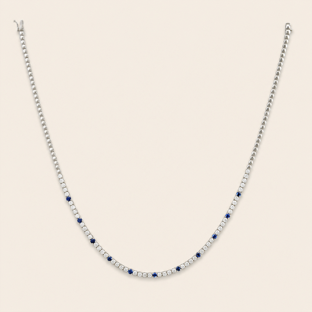 ADNK000746-image-690-14-2-copy Classic white gold diamond and blue sapphire tennis necklace - Image 1