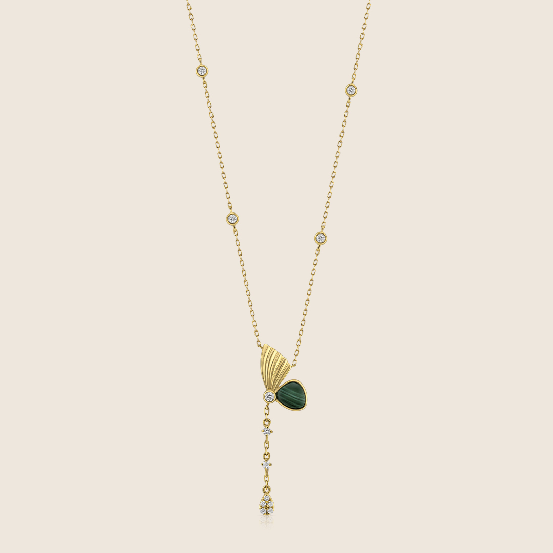 ADPC000433-image-274-ADPC000433-VOL-2 Volare 18k yellow Gold half Butterfly Diamond Pendant with malachite - Image 1