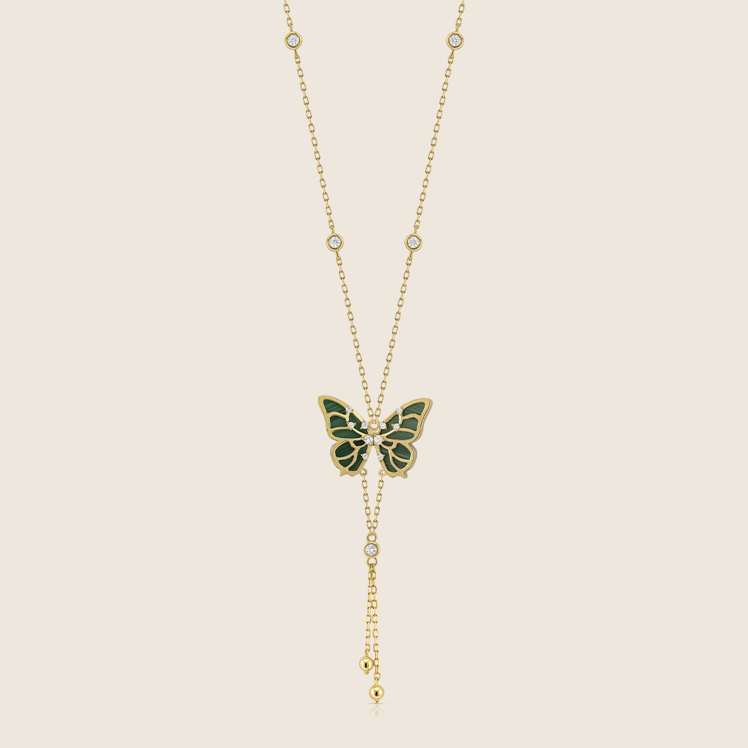 ADPC000438-image-258-ADPC000438-VOL-2 Volare 18K yellow gold Malachite Butterfly diamond pendant - Image 1