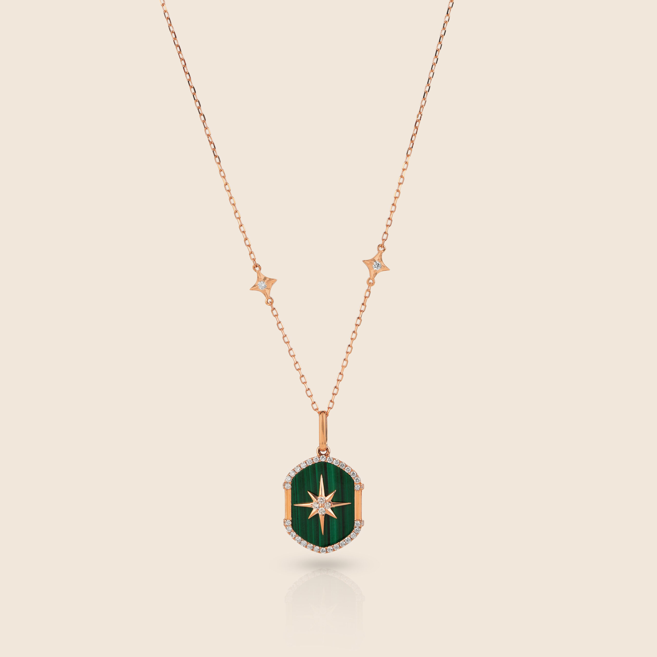 ADPC000599-image-9-16 Flare yellow gold diamond hexagonal pendant with malachite - Image 1