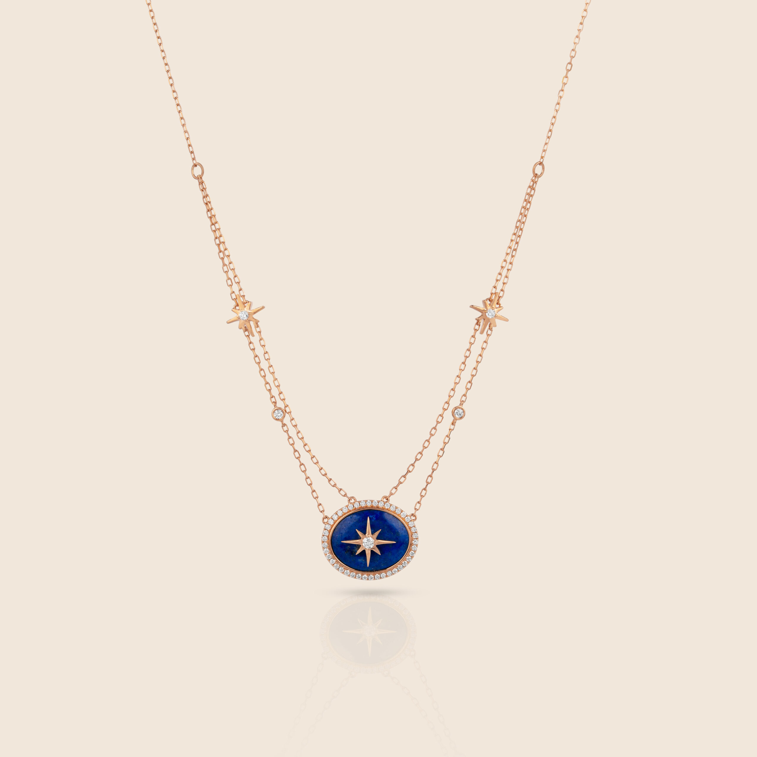 ADPC000601-image-4-7 Flare yellow gold diamond oval pendant with lapis - Image 1