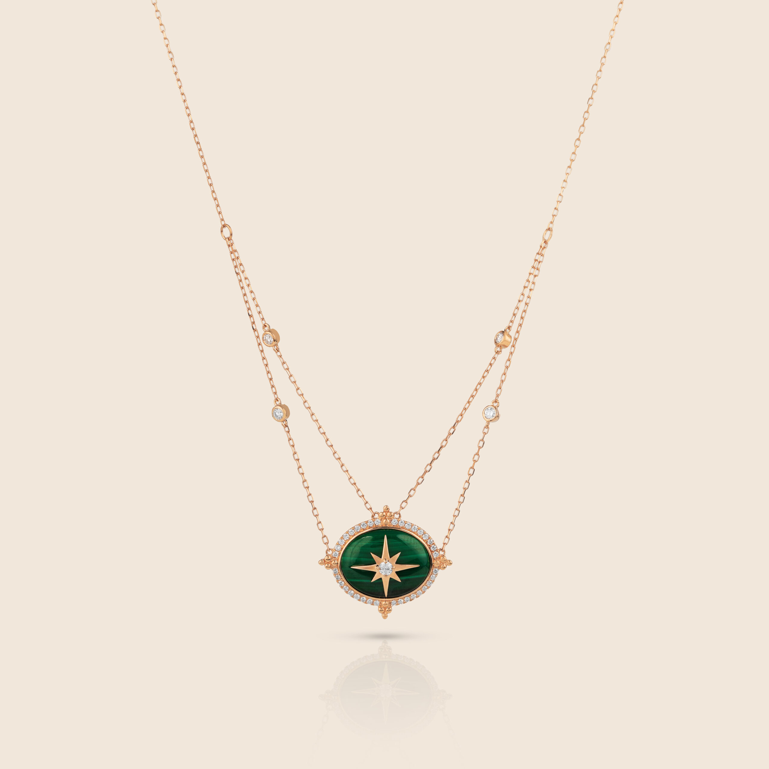 ADPC000614-image-8-15 Flare yellow gold diamond oval pendant with malachite - Image 1