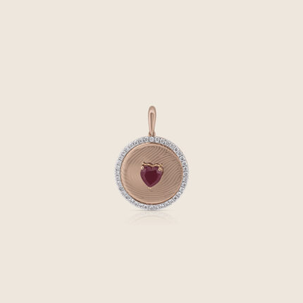 Esme rose gold diamond pendant with ruby heart