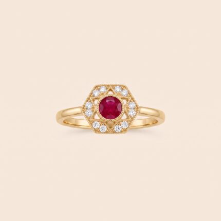 Revival rose gold diamond geometric ring with ruby