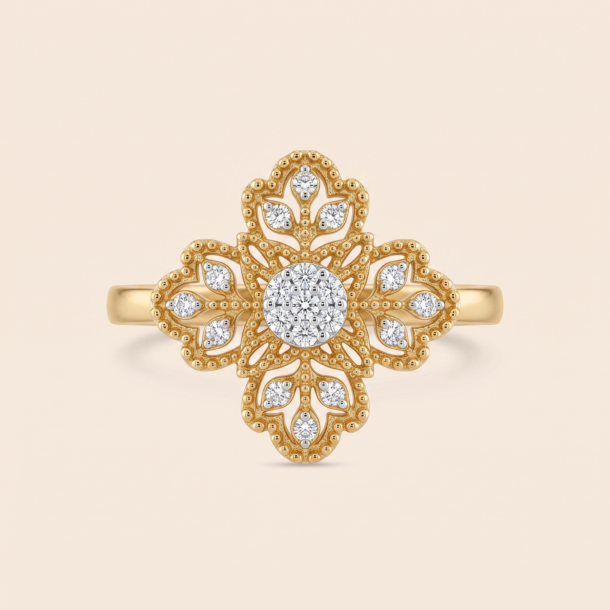 ADRG000219-image-761-Gemini_Generated_Image_hbg4zxhbg4zxhbg4 Revival yellow gold diamond flower motive ring - Image 1